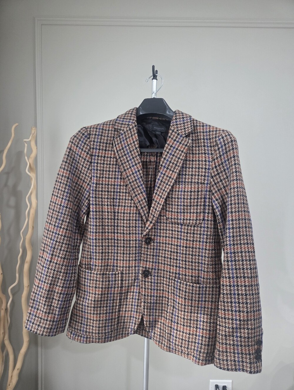 Magaschoni Man Houndstooth Pattern Wool-Blend Blazer - Brown Sz.S/P